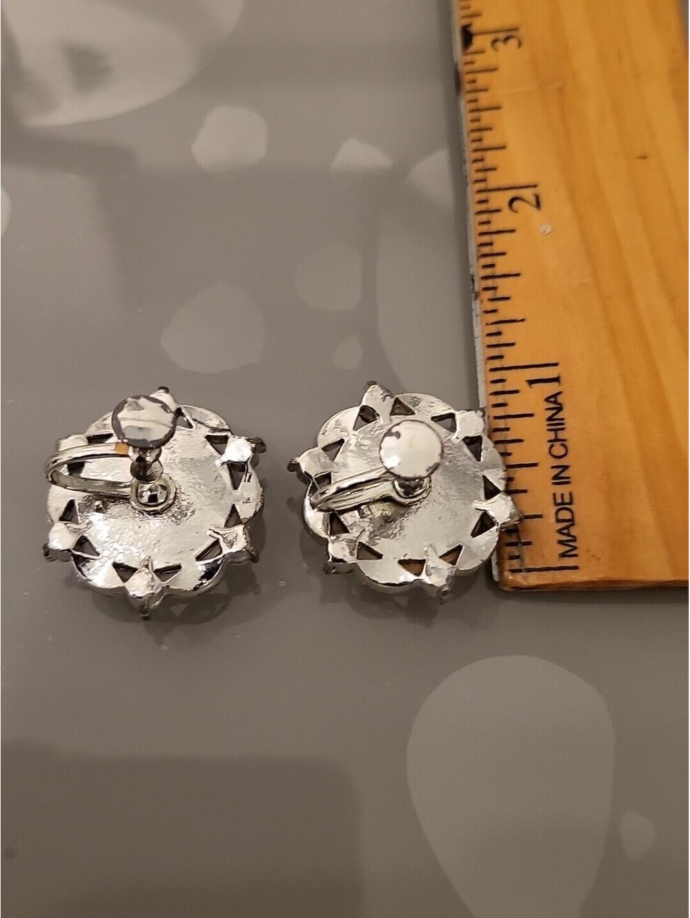 Vintage Silver Tone Diamond Rhinestones White Stone Clip-On Earrings GorgeousK41 - Picture 5 of 7